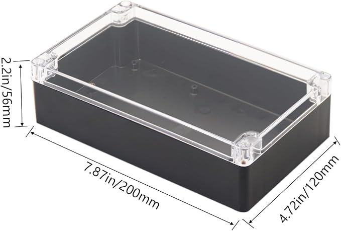 Project Box IP65 Waterproof Junction Box ABS Plastic Black Electrical Boxes DIY Electronic Project Case Power Enclosure Clear Cover 7.87"x4.72"x2.2"