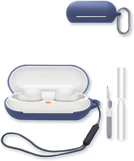 Case for Sony WF-C500 Truly Wireless Noise Canceling Earbud Headphones,Soft Protective,BOVUGAC Silicone Case Cover with Keychain & Cleaning Kit & Lanyard for WF-C500 Earbuds-Blue