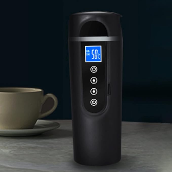 Akozon Smart Temperature Control Travel Coffee Mug 450ml 12-24V Electric Heated Travel Mug Stainless Steel Car Cup 0-100℃ Adjustable,20-25 MIN Quick Heating
