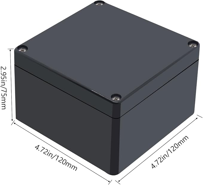 Project Box IP65 Waterproof Junction Box ABS Plastic Black Electrical Boxes DIY Electronic Project Case Power Enclosure 4.72x4.72x2.95 inch (120x120x75mm)