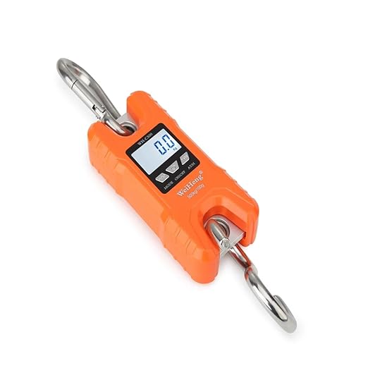 500kg/100g Mini Crane Scale Portable Digital Stainless Steel Hook Hanging Livestock Loop Weighing Balance LCD Backlight(Orange)