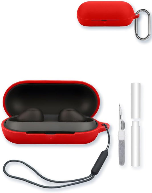 Case for Sony WF-C700N Truly Wireless Noise Canceling Earbud Headphones,Soft Protective,BOVUGAC Silicone Case Cover with Keychain & Cleaning Kit & Lanyard for WF-C700N Earbuds-Red