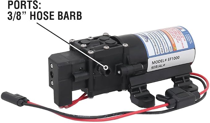 Everflo EF1000-BOX 12V Diaphragm Pump with 3/8" Hose Barb Ports, 1.0 Gpm