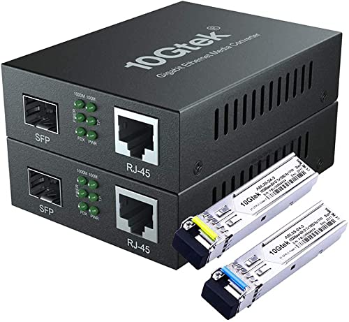10Gtek a Pair of Gigabit Ethernet Bidi Media Converter, SingleMode Single LC Fiber to Ethernet RJ45 Converter for 10/100/1000Base-Tx to 1000Base-LX, UL Certified, up to 3-km