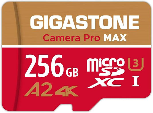 【5-Years Data Recovery】 GIGASTONE 256GB Micro SD Card, 4K Camera Pro MAX, Compatible with Gopro, Dash Cam, DJI, Drone, Security Camera, Speed Up to 150MB/s, UHS-I A2 4K U3 C10, with Adapter