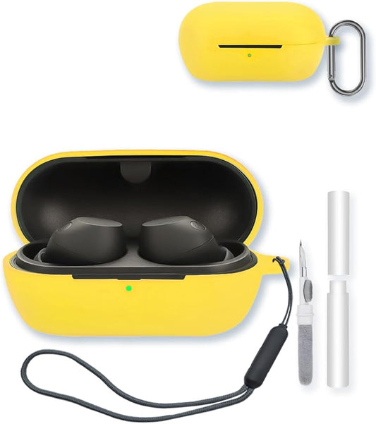 Silicone Case Compatible with Sony WF-C710N Truly Wireless Noise-Canceling Earbuds,Cleaning Kit and Lanyard Soft Protective Shockproof Cover for Sony WF-C710N-Yellow