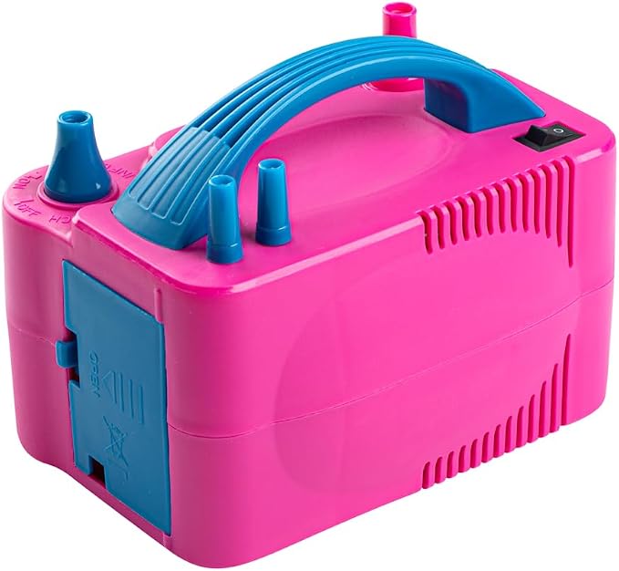 Restaurantware Balloonify 600W Electric Air Pump 1 Portable Balloon Inflator - Dual Modes Two Nozzle Sizes Pink & Blue Plastic Air Pump for Balloons 110V powerchord Double Inflation Design
