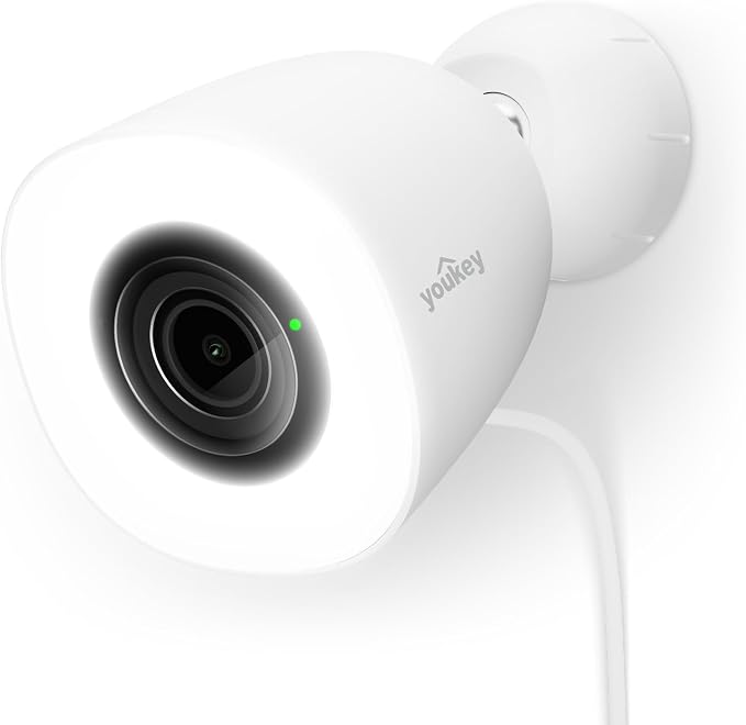 youkey 4K Outdoor Security Camera with Adjustable Ring Light, No Monthly Fees, Plug-in WiFi 6, F1.0 Color Night Vision, 24/7 Recording, AI Human & Vehicle Detection, IP67, Works with Alexa & Google