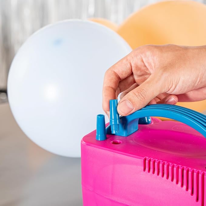Restaurantware Balloonify 600W Electric Air Pump 1 Portable Balloon Inflator - Dual Modes Two Nozzle Sizes Pink & Blue Plastic Air Pump for Balloons 110V powerchord Double Inflation Design