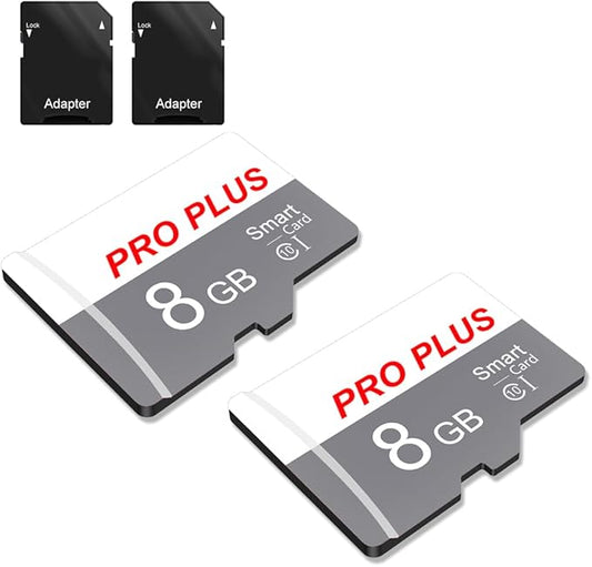 2 Pack Memory Card 8GB with Adapter, High Speed TF Card, UHS-I C10 A1 Memory TF Card for Tablet/Mobile Phone/Camera/Car Audio/Game Console (TF183 White Gray 8GB)