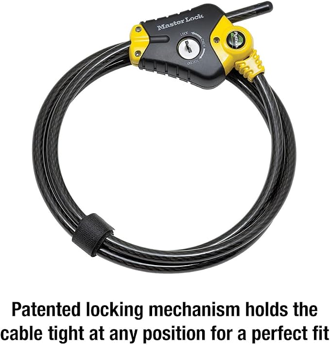 Master Lock Black and Yellow Python Cable Lock-Key, OutdoorLock for Bikes, Trail Cameras, and Other Equipment, 6 Foot Long x 3/8-Inch Diameter, 8413DPF (Pack of 6)