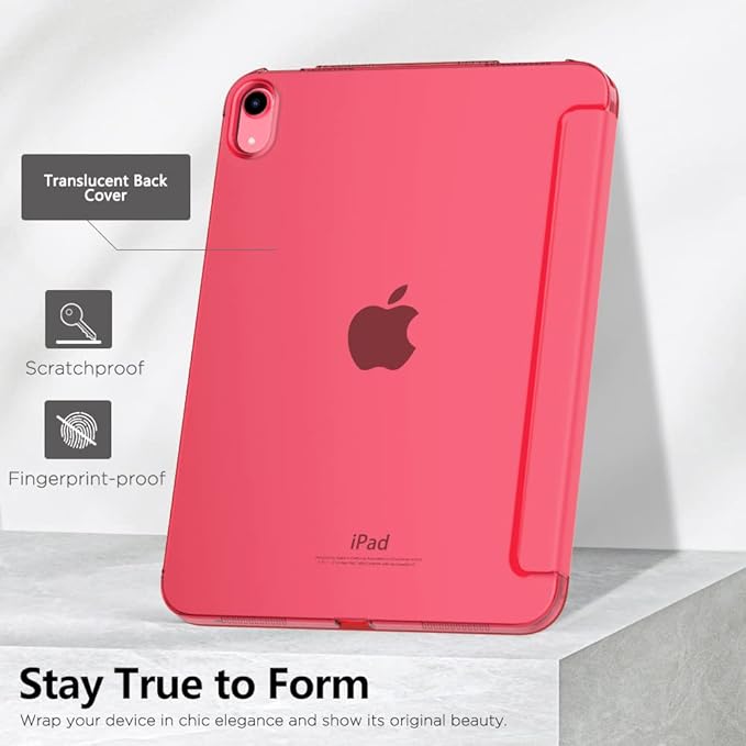 MoKo for iPad (A16) 11th Generation Case 11 Inch 2025, iPad 10th Generation Case 10.9 Inch 2022, Slim Stand Hard PC Translucent Back Shell Smart Cover, Support Touch ID, Auto Wake/Sleep,Watermelon Red