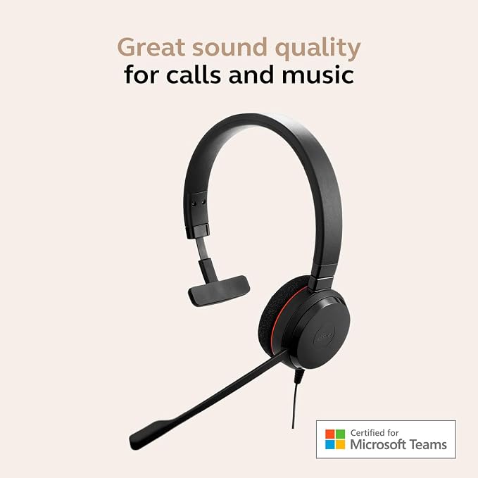 Jabra Evolve 20 Wired Headset (2025 Edition) - Single-Ear Set for Office and Work from Home - Call Control - Certified for MS Teams - USB-C/A Connectivity - Black