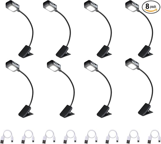 KunHe Rechargeable Book Lights for Reading at Night Small Book Light Bulk Clip on Reading Lights Lightweight Booklight as Christmas Stocking Stuffers for Kids Book Lovers 8 Pack