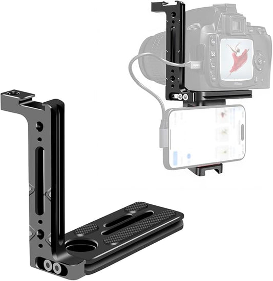 Camera L Bracket with Phone Mount Adapter,L Plate with NATO Handle Rail Phone Rail 38mm Arca Style for Nikon Canon Sony Camera Live/Vlog Accessories