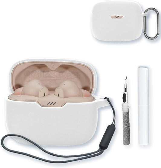 Case for JBL Tune 230NC TWS - True Wireless in-Ear Headphones,Soft Protective,BOVUGAC Silicone Case Cover with Keychain & Cleaning Kit & Lanyard for JBL Tune 230NC TWS Earbuds-White