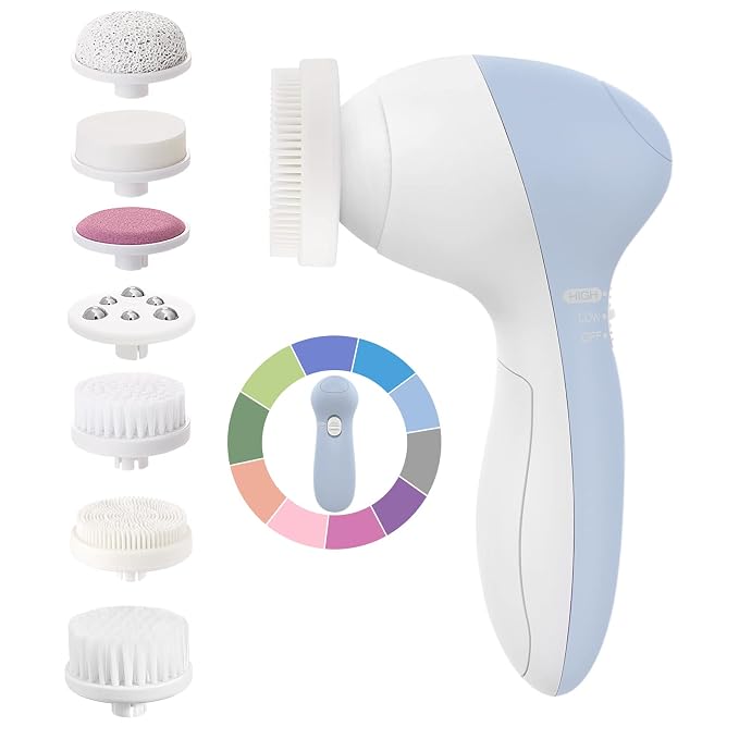COSLUS 7in1 Facial Cleansing Brush + Silicone Face Scrubber, 4 Cleansing Modes, Moisturizing