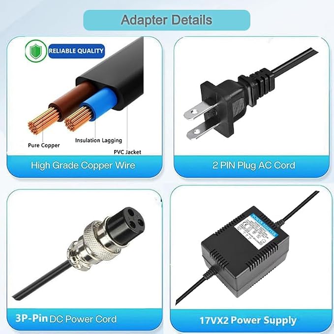 AC17VX2 1500mA Power Adapter for Yamaha with 3-Pin Connector Plug | Compatible with Yamaha F4/F7/6FX/MG82X/MG10U/MG10xuf/MG16/MX1804X and Other 10-Channel Above Mixing Console，Pedalboard Power