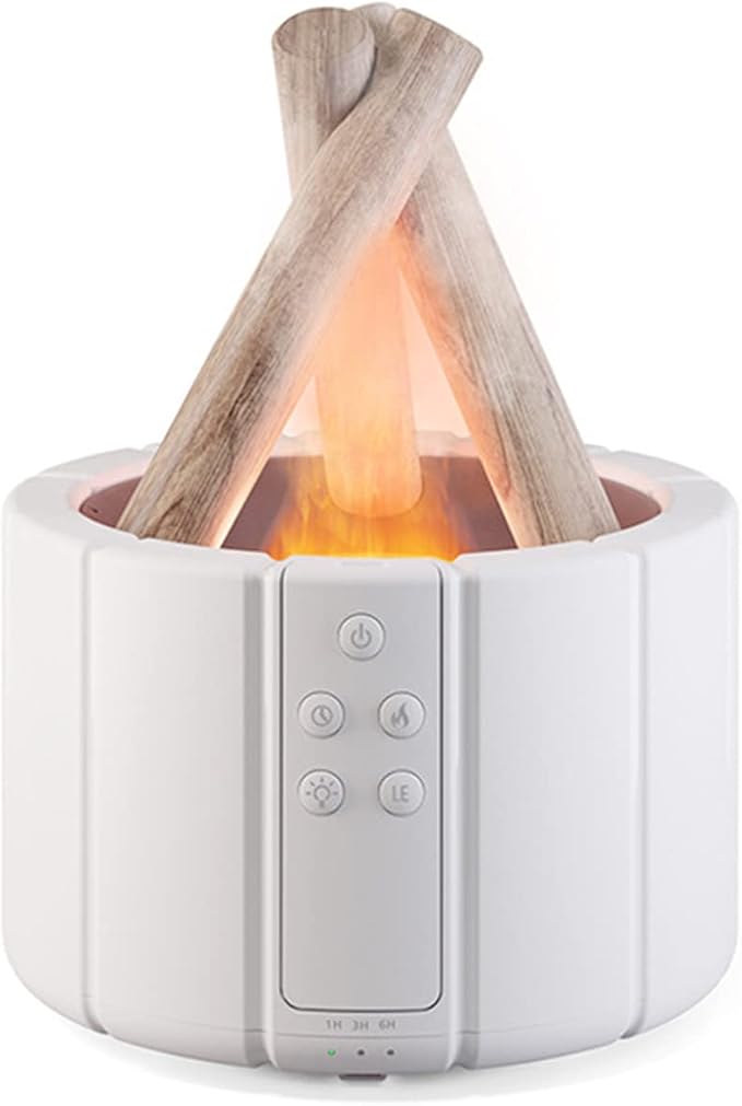 YALEDI Campfire Flame Fire Diffuser, Bonfire Aromatherapy Essential Oil Diffuser, 250ml Wood Cool Mist Humidifier for Home,Bedroom,Office, Remote Control, Auto Shut-Off, Night Light, Gift (White)