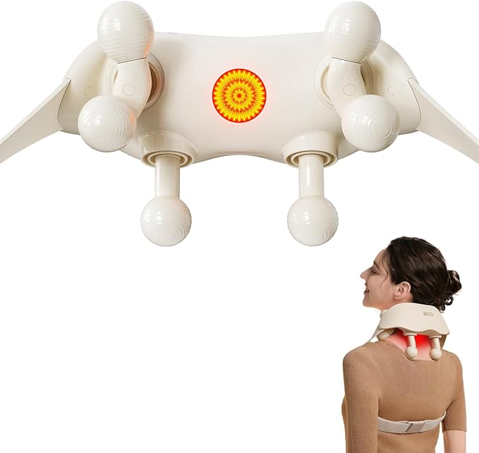 SKG HS500 FSA Eligible Cordless Neck Massager for Pain Relief Deep Tissue, Shiatsu Shoulder Massager with Heat, Massage Tools for Trapezius, Lymphatic Drainage, Relaxation Therapy, HSA Items