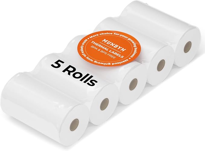 MUNBYN 2 1/4" x 50' Thermal Receipt Paper (5 Rolls), 58mm BPA Free Receipt Paper Fits All 58mm Mini Thermal POS Printer, Square Terminal Credit Card Machines