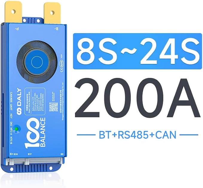 DALY BMS 200A 8S - 24S Built in Bluetooth 1A Active Cell Balancing RS485 CAN for 24V - 72V LiFePO4/Li - ion/LTO Battery Packs Perfect for Golf Cart, Home Energy System, E - Bike