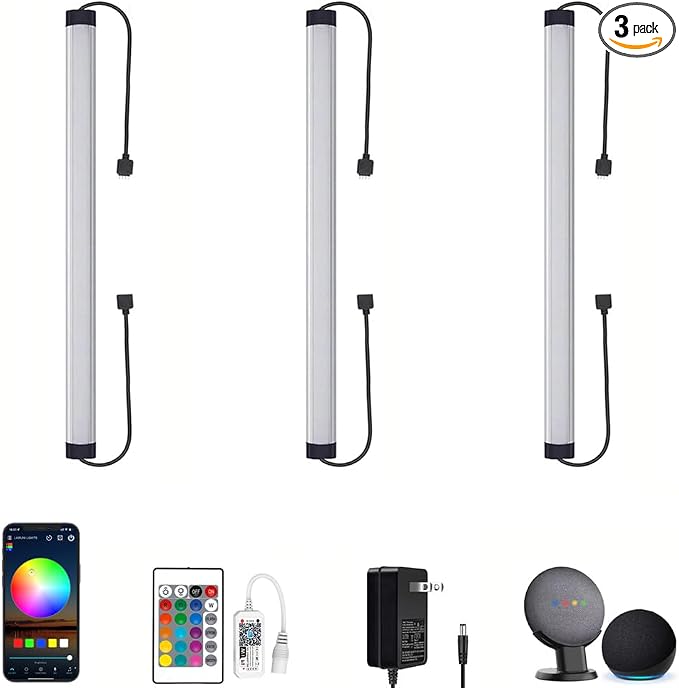 Under Cabinet LED Lighting, Dimmable Under Counter Lights, WiFi Smart Controlled,RGB,12 Inch, Multicolor Linkable Lamps with Remote Control, Compatible with Alexa Google Home (3 Pack)