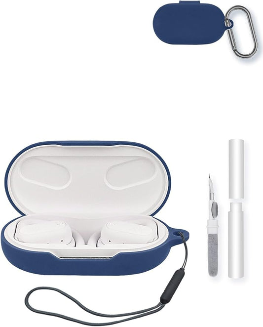 Case for JBL SoundGear Sense Earbuds,Soft Protective,BOVUGAC Silicone Case Cover with Keychain & Cleaning Kit & Lanyard for JBL SoundGear Sense-Blue