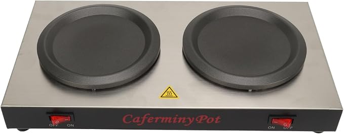 Electric Coffee Warmer Double Coffee Warmer, Commercial Hot Plate Coffee Pot Warmer, Stainless Steel Portable Standard Decanter Warmer for Cafe Break Room Heating Diameter 4.3in