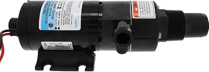 Jabsco 12V DC Macerator Pump for RVs/Boats - Efficient 43 L/min Waste Transfer for Black Water Tanks Up to 200 Gallons - Compact Design, 4-Blade Chopper, Self-Priming, Dry-Run Protection