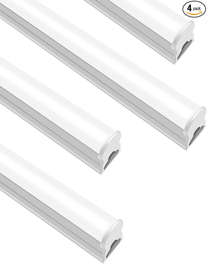 LightingWill 4 Pack LED Shop Light 2FT, Daylight White 6000~6500K, 10W, Linkable T5 Integrated Fixture, Utility LED Ceiling Light and Under Cabinet Light, Corded Electric with Built-in ON/Off Switch