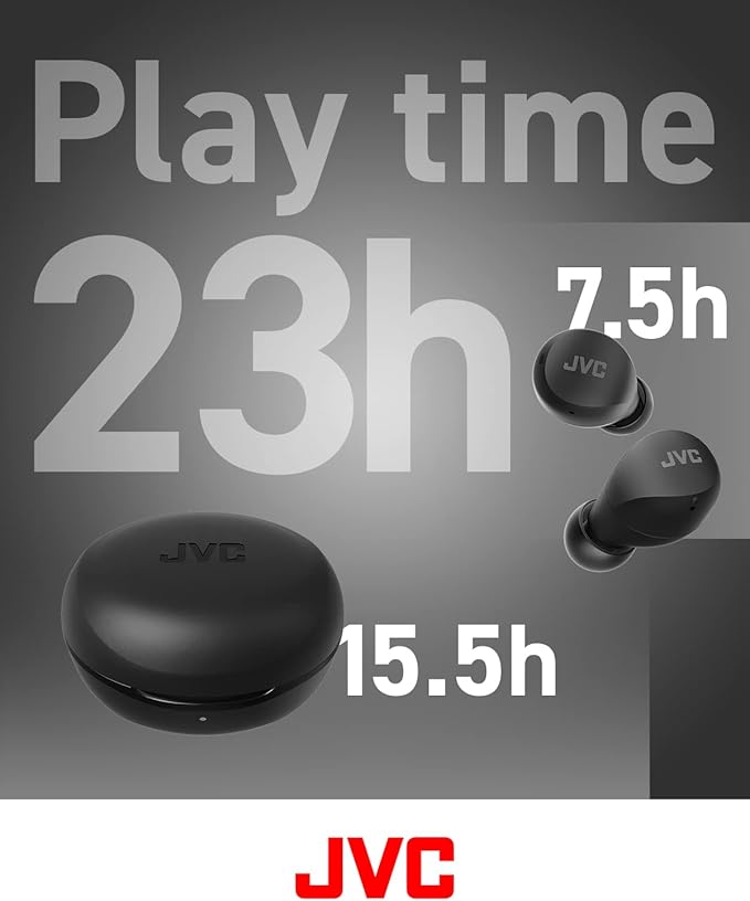 JVC Compact and Lightweight Gumy Mini True Wireless Earbuds Headphones, Long Battery Life (up to 23 Hours), Sound with Neodymium Magnet Driver, Water Resistance (IPX4) - HAA6TB (Black) (Pack of 4)