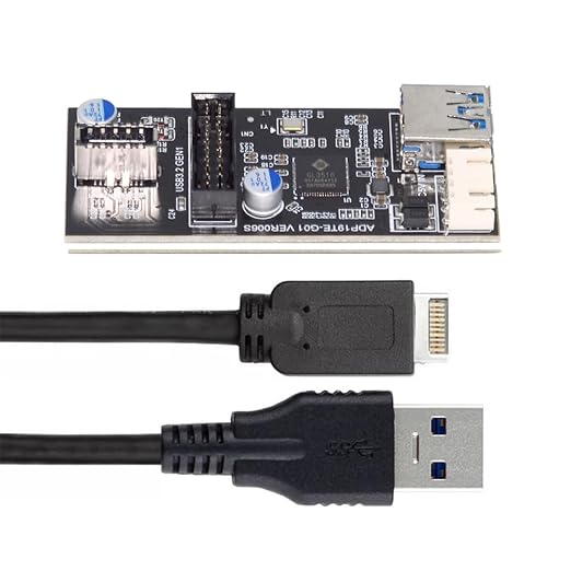 Cablecc 19/20Pin Header to 5Gbps USB 3.0 20Pin & Type-E Dual Ports Female PCBA Type Adapter Splitter 1 to 2 HUB