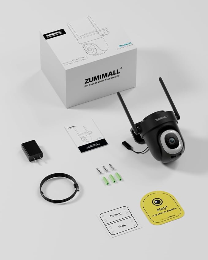 ZUMIMALL 2.5K Wired cameras for home security, 2.4G/5G WiFi Outdoor Security Camera, 5MP, 24/7 Recording, AI Motion Detection, Cloud & SD Card Storage, 2-Way Audio, 360° PTZ Auto Tracking, IP66, Black