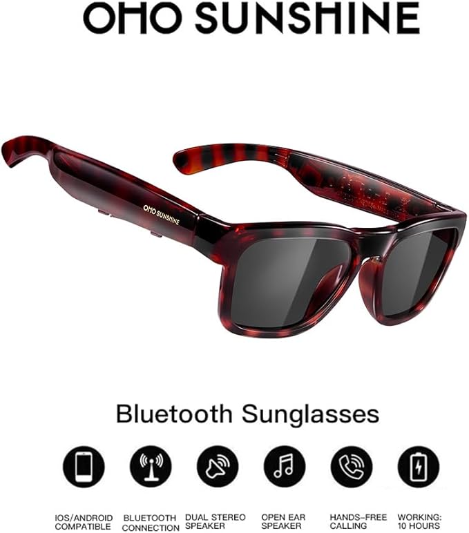 OhO sunshine Bluetooth Audio Sunglasses, Lightweight Open Ear Sport Glasses, 10H Playtime, Water Resistant with Voice Control