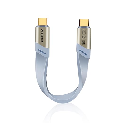 APEXSUN Type C to USB C 0.5Ft Male to Male Cable, Supports 240W Fast Charging, 8K Video Transmission, and 40Gbps Data Transmission, Compatible with Devices Such as Thunderbolt 4/3 and USB4/3