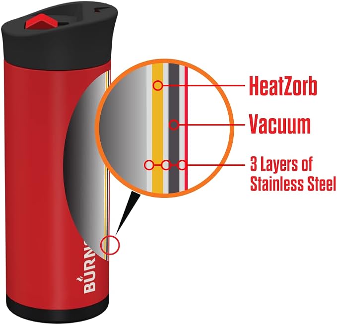 BURNOUT Temperature Regulating Smart Mug 16 oz. - New Pop Top Lid (Red)