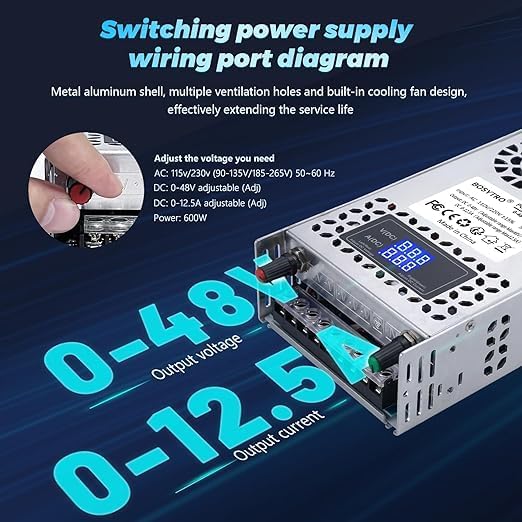 48V Adjustable dc Power Supply 600W,Switching Power Supply AC 110V/220V to DC 0-48V DC Converter with LED Digital Display, 5V 24V 36V Buck Converter for Dimmable LEDs,3D Printer,Computer Lab