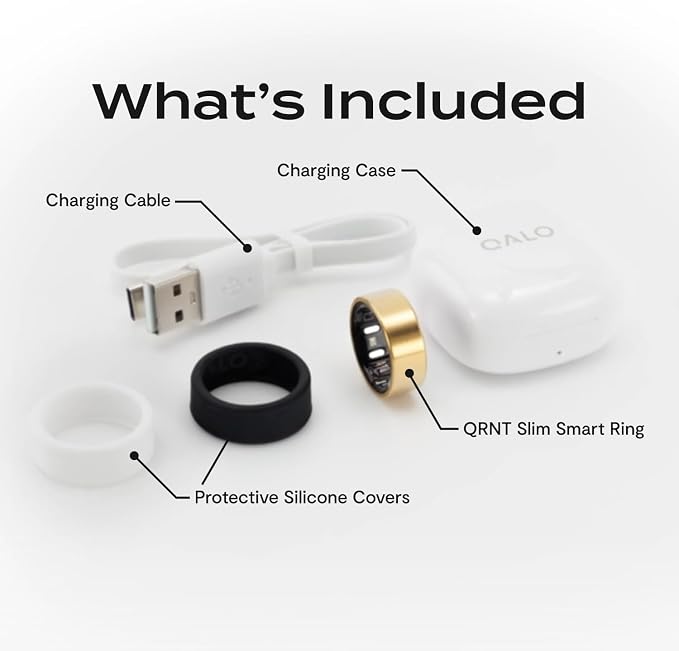 QALO Slim Smart Ring – Size Before You Buy – No Subscription Fee – Titanium Fitness Tracker, Tracking for Sleep, Steps, HRV, Women’s Health, iOS & Android Compatible (Gold, Size 10)