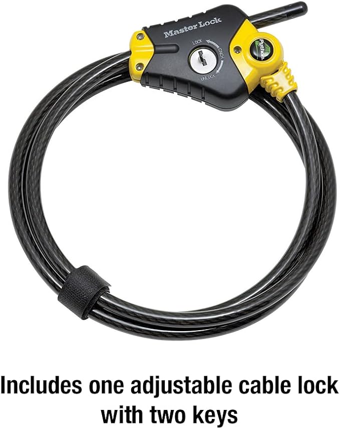 Master Lock Black and Yellow Python Cable Lock-Key, OutdoorLock for Bikes, Trail Cameras, and Other Equipment, 6 Foot Long x 3/8-Inch Diameter, 8413DPF (Pack of 6)