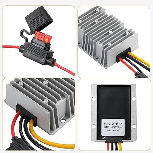 24V to 12V 40A 480W Waterproof DC-DC Buck Converter with Fuse | Step Down Voltage Power Transformer for Automotive, LED Lights, Construction Sites, Tools