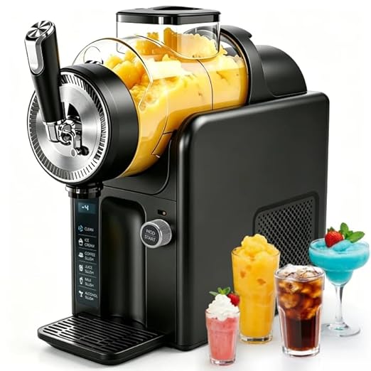 Slushie Machine for Home, No Ice Needed Slushy Machine & Frozen Drink Machine, 6 Presets, Real-Time Temp Display, Auto-Clean Slushy Maker Machine for Margaritas, Frappes, Milkshakes, Party Size（Black）