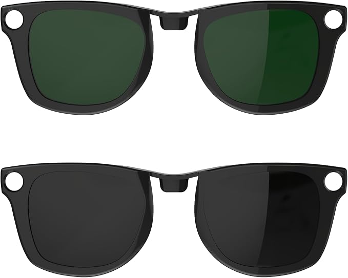 HIBLOKS 2Pcs Polarized Clip for Ray-Ban Meta Wayfarer RW4006 & Gen 2 RW4012 Regular (50-22), Shiny Black Frame Discoloration Clip for RayBan Meta Gen 2, (Black+Green)