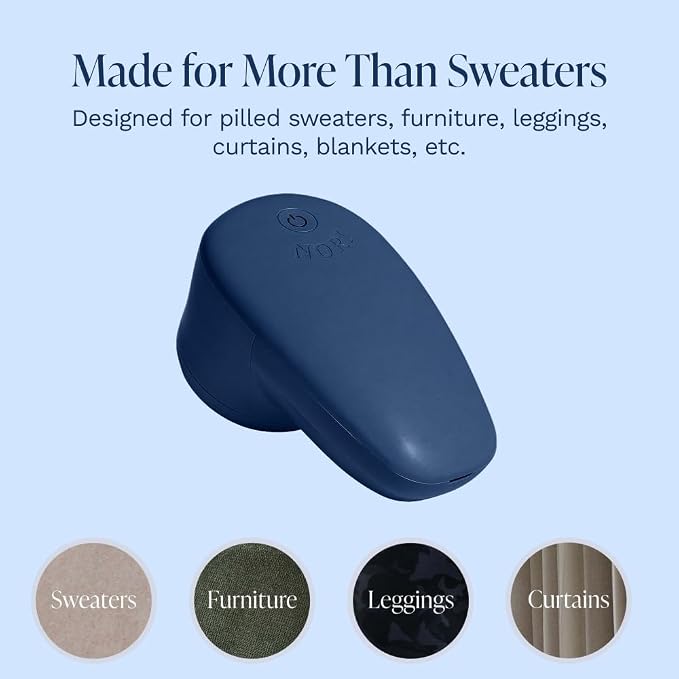 Nori Trim Fabric Shaver - Lint Remover for Clothes & Furniture Couch Pilling - Sweater Pill Remover - Clothes Shaver with 6 Precision Blades - Wireless and Rechargeable - Navy