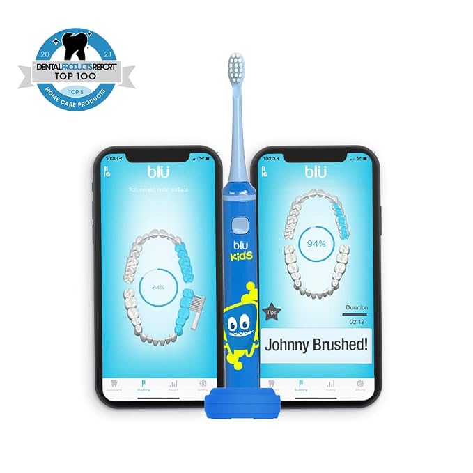 Blu Smart Toothbrush for Kids Up to 8 Years, App-Enabled Sonic Toothbrush with Live Tracking, Helps Build Healthy Brushing Habits, Rechargeable Electric (Blue)