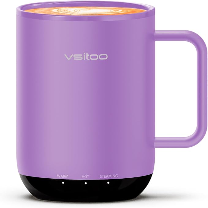 VSITOO S3 Plus 14oz Self Heating Coffee Mug with Auto-Sensing AI - Smart Rechargeable Heated Mug, Temperature Control 120-150℉, IPX7 Waterproof, Coffee Warmer Gift for Women Men-Purple