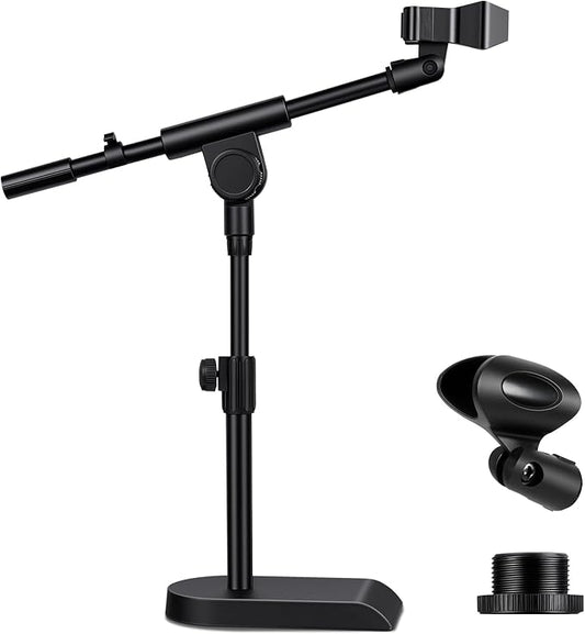 AODSK Desktop Microphone Stand, Height-Adjustable, Includes microphone clip and 5/8-inch male to 3/8-inch female screw connector, Non-Slip Stable Base(AS-DMS2)