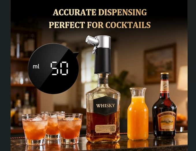 Automatic Wine Decanter & Liquor Dispenser, Smart Aerator with 1–999ml Precision Pour, USB-C Charging, Bar Volume Tracking, Whiskey Pourer, Adaptors for 18–30mm Bottles, Gift, Party Bar Essential