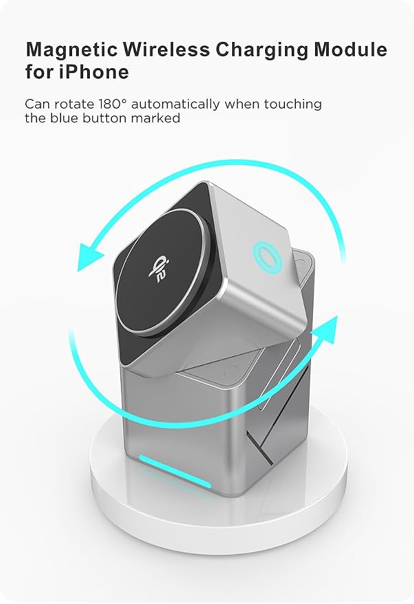 Charger Stand,for iPhone 17 Wireless Charger, 3-in-1 Cube Compatible with MagSafe, 15W Foldable Fast Charging Stand, for iPhone 16/15/14/13, Apple Watch 1-8/Ultra, AirPods Compatible with Samsung