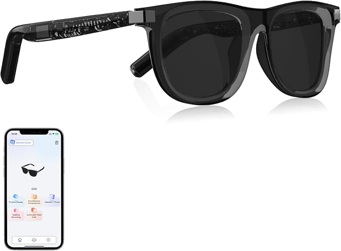 AI Smart Glasses for Men Women- Real-Time Translation (165+ Languages), Noise Cancelling, Open Ear Bluetooth Glasses, Polarized UV400 Smart Sunglasses, Auto On/Off Head Detection - Grey